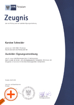 Zeugnis der Industrie- und Handelskammer Potsdam nach Ausbildereignungs-Verordnung (AEVO)